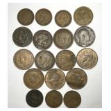 WORLD: Lot of 18 20th Century Copper Coins