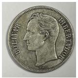 VENEZUELA: 1935 Silver 5 Bolivares
