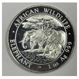 SOMALIA: 2013 Silver 100 Shillings Elephants
