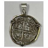 ATOCHA Silver 2 Reale Pendant Sterling Bezel w/COA