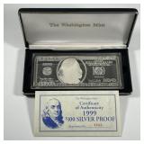 1999 $100 Franklin 4-Ounce Silver Bar Replica