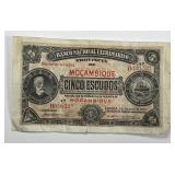 MOZAMBIQUE: 1941 5 Escudos Banknote