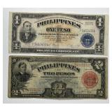 PHILIPPINES: 1944 Peso Victory & 1936 2 Peso Notes