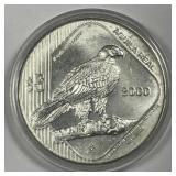 MEXICO: 2000 Silver 5 Pesos Golden Eagle