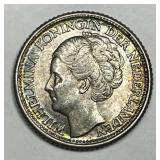 NETHERLANDS: 1944 Silver 25 Cents Uncirculated