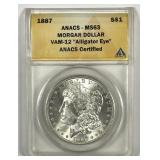 1887 Morgan $1 Alligator Eye VAM-12 ANACS MS63
