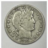 1915-D Barber Silver Half Very Good VG