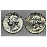 1955-D & 1956-D Washington Silver Quarter Pair BU