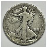 1917-D Obv Walking Liberty Silver Half VG