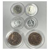 Lot of Six Polished Type Coins in Capsules