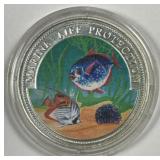 GHANA: 1997 Silver Proof 100 Sika Marine Life