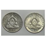 HONDURAS: 1931 & 1937 Silver Lempira Pair