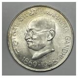 INDIA: (1969) Silver 10 Rupees Mahatma Ghandi