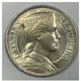 LATVIA: 1931 Silver 5 Lati BU