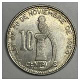 GUATEMALA: 1944 Silver 10 Centavos