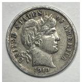 1910-D Barber Silver Dime Very Fine VF
