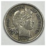 1892 Barber Silver Dime About Uncirculted AU