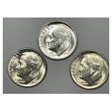 Trio Early Roosevelt Mintmarked Dimes BU
