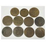 CHINA:  Lot of 11 Old Copper Coins