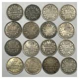 CANADA: Assortment of 16 Victoria Silver 5 Cents