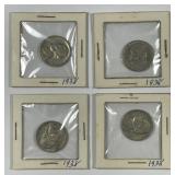 Four 1938 Jefferson Nickels XF/AU in Vintage 2x2