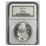 1881-S Morgan Silver $1 NGC MS64