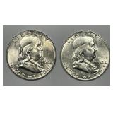 1962-D Franklin Silver Half Pair AU+