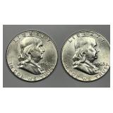 1963 P & D Franklin Silver Half Pair AU+