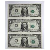 1977 $1 FRN Trio Consecutive Serial Crisp UNC