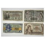 Lot of 4 Military Payment Certificates MPC 5c & $1