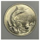 BAHAMAS: 1969 Silver 50 Cents Blue Marlin BU