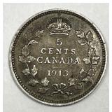 CANADA: 1913 Silver 5 Cents George V