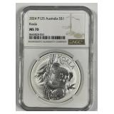 AUSTRALIA: 2024 P125 Silver $1 Koala NGC MS70