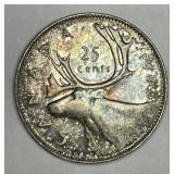 CANADA: 1949 Silver 25 Cents Color Toned AU