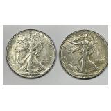 1942 & 1944 Walking Liberty Silver Half AU Pair