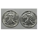 1935 & 1942-D Walking Liberty Half Pair AU details
