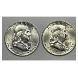 1956 & 1957-D Franklin Silver Half Pair AU+