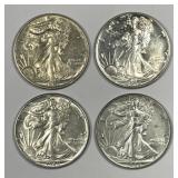 1943 1944 1945 1946 Walking Liberty Half Lot AU