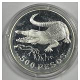 COLUMBIA: 1978 Silver Proof 500 Pesos Crocidile