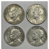 CUBA: Four 1953 Silver 25 Centavos Cuban Coins
