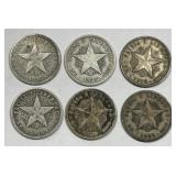 CUBA: Six Cuban Silver 20 Centavos Coins