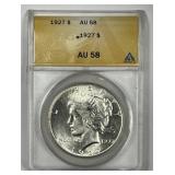 1927 Peace Silver $1 ANACS AU58