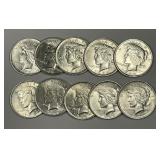 1922 & 1923 Peace Silver Dollar 10-Coin Lot AU/BU