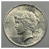 1924 Peace Silver $1 About Uncirculated AU details