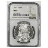 1881-S Morgan Silver $1 NGC MS64