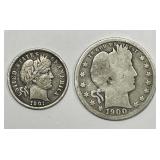 Barber Coinage Pair 1901 Dime 1900 Quarter