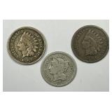 Lot of Three Type Coins Indian Head Cent & 3cN