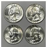 Four 1954 Washington Silver Quarters BU