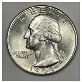 1942-D Washington Silver Quarter Uncirculated BU