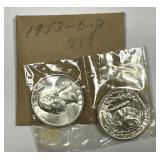 1953 P & D Washington Silver Quarter Pair BU